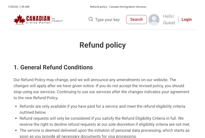 visa service landing page copy